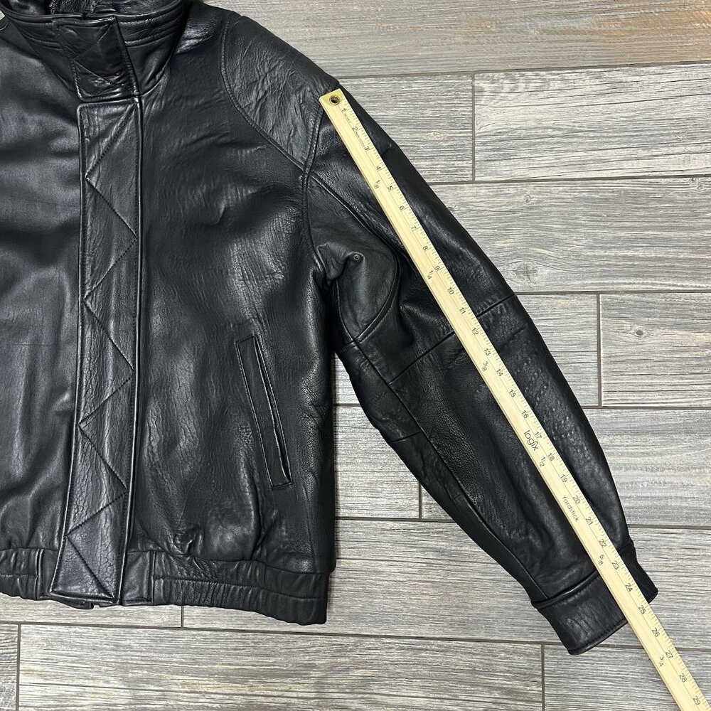 VTG John Ashford Leather Bomber Jacket Large Black Genuine New Zealand Lambskin - Picture 10 of 16
